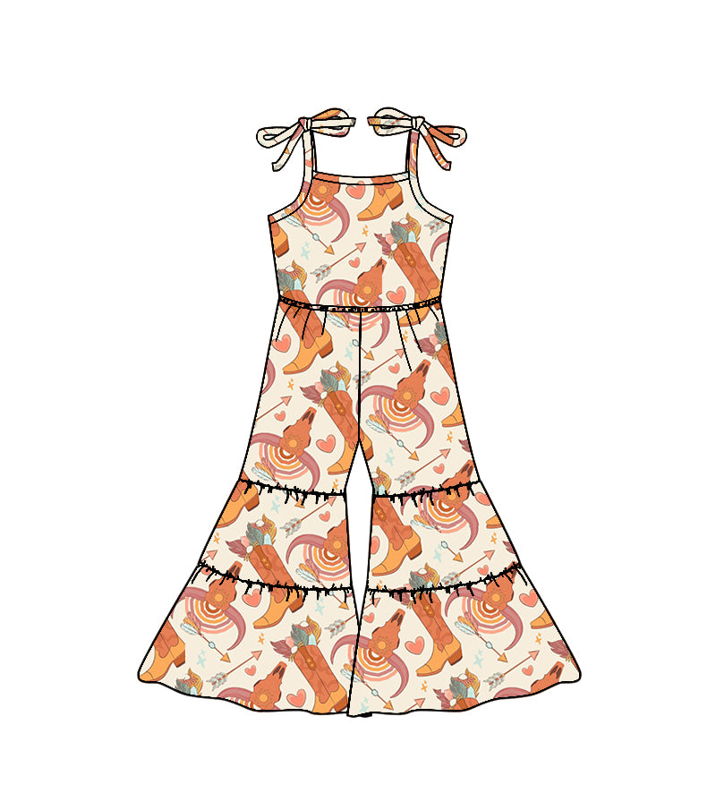 preorder SR0474 Western boot cow heart girls jumpsuits