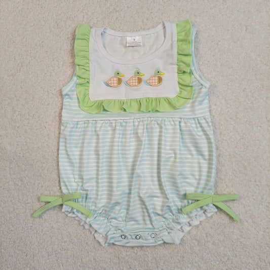 Embroidery SR4082 Mallard Duck Blue Flutter Sleeve Girls Romper