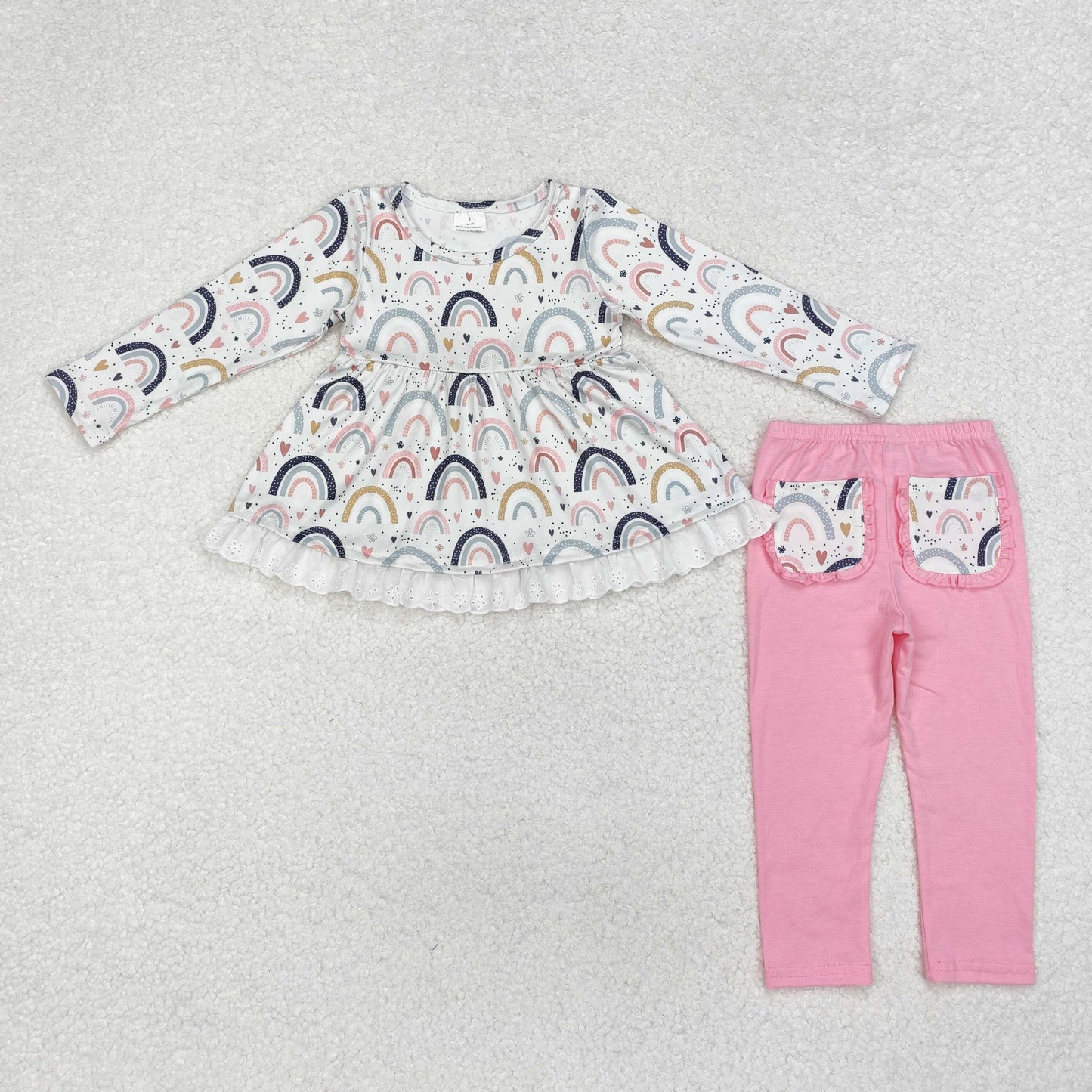 GLP1787 colorful rainbow long sleeve pink pants girls set