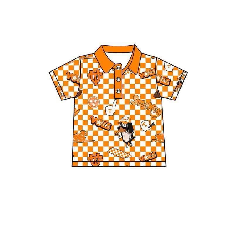 custom moq 3 football team vols orange checkered short sleeve boys top