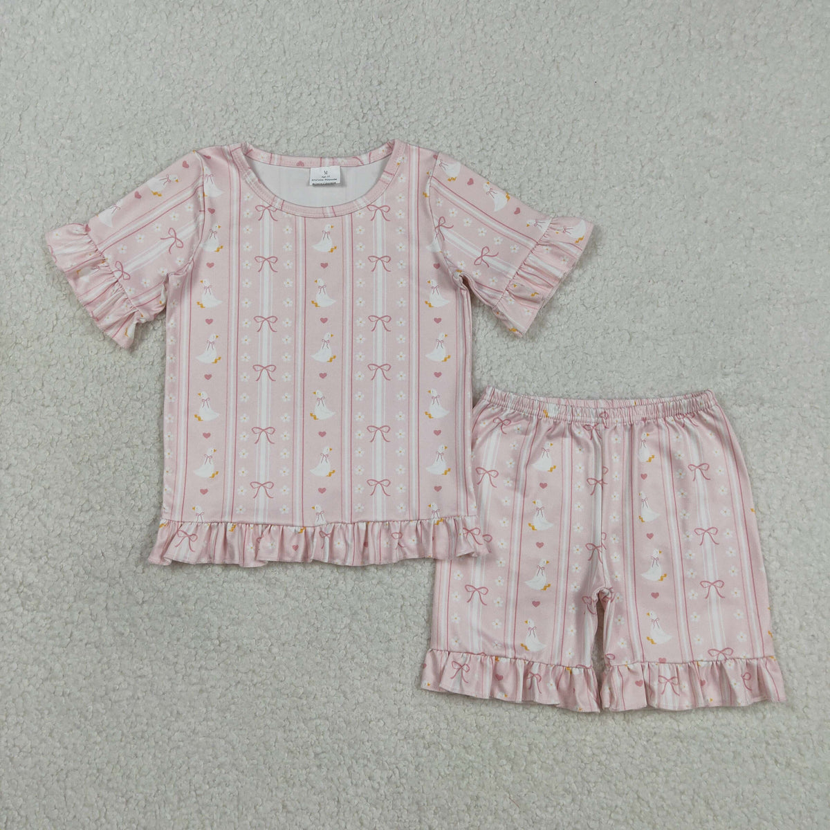 GSSO3330 Goose Pink Bows Short Sleeve Shorts Girls Set