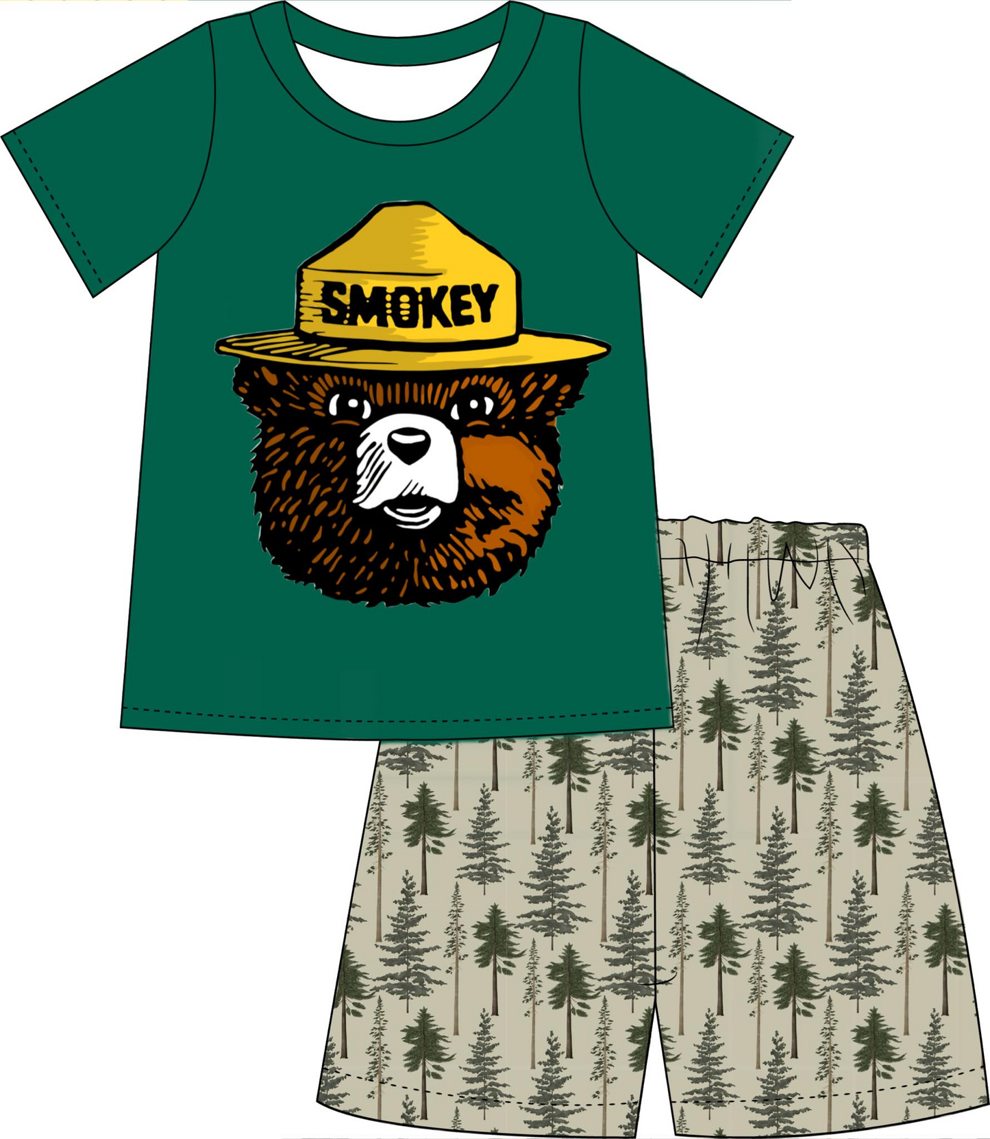 custom style cartoon bear green short sleeve shorts boys set tat 6-8 weeks