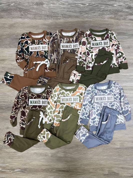 Embroidery Mama's Boy Camo Boys Set RTS Sibling Clothes