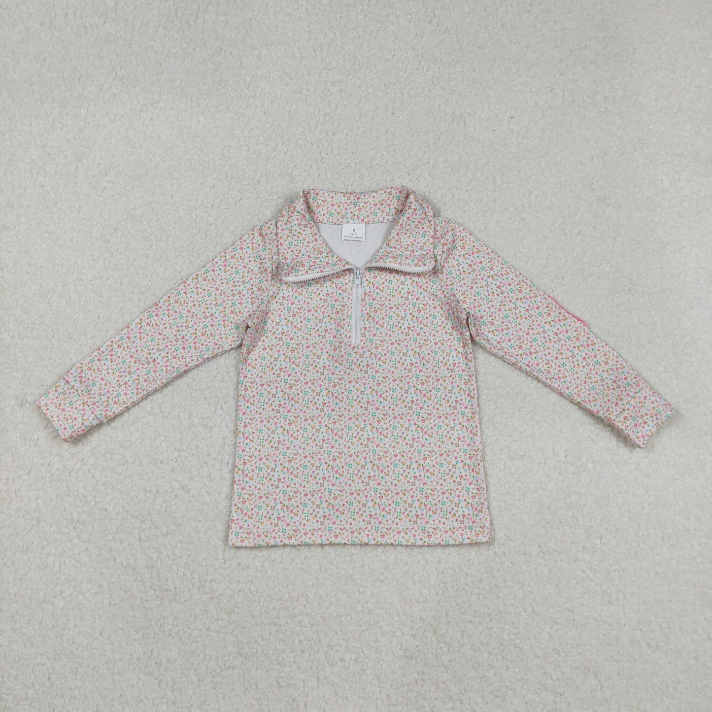 GT1145 colorful flowers floral pink long sleeve zipper girls top