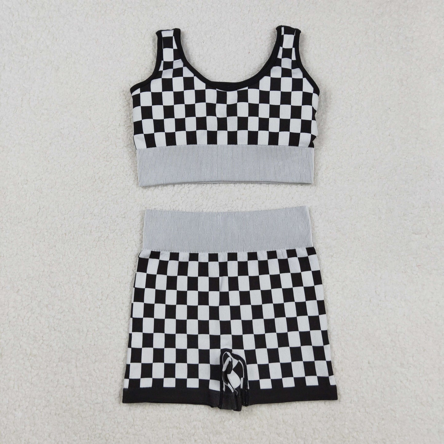 GSSO2703 adult black checkered sleeveless shorts set