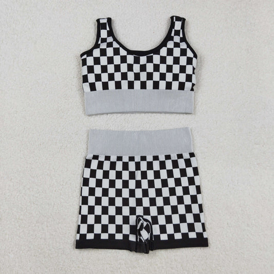GSSO2703 adult black checkered sleeveless shorts set
