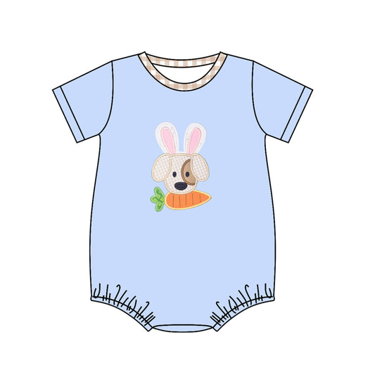 preorder SR0503 Easter dog rabbit carrot blue short sleeve boys romper