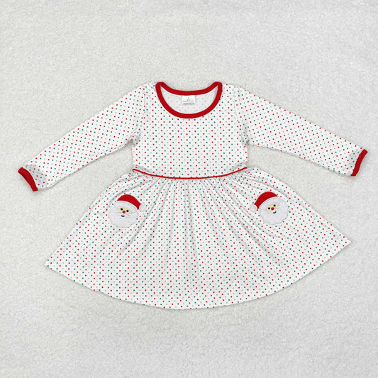 embroidery GLD0779 Christmas Santa dot long sleeve girls dress