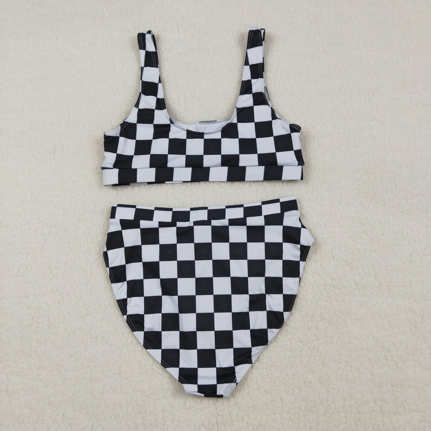 S0738 Black Checkered Adult Women Swimsuits