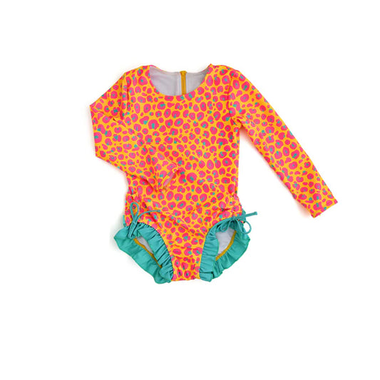 custom style hot pink leopard orange girls long sleeve bathing swimsuits