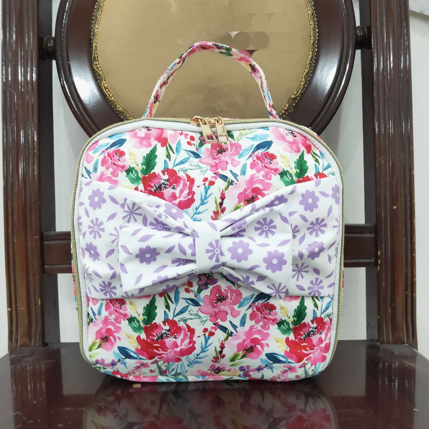 USA SHOP BA0102 Pink Flowers Lunch Bag 8.5*8.5*3.5 inches