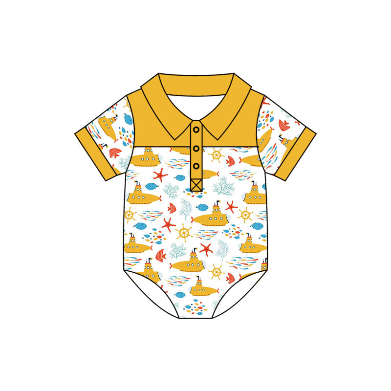 preorder SR0899 Submarine Starfish Fish Yellow Short Sleeve Boys Romper