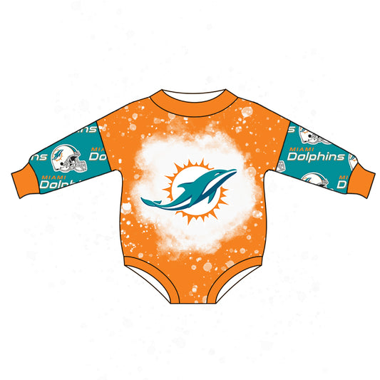 custom Orange & green long sleeve kids romper