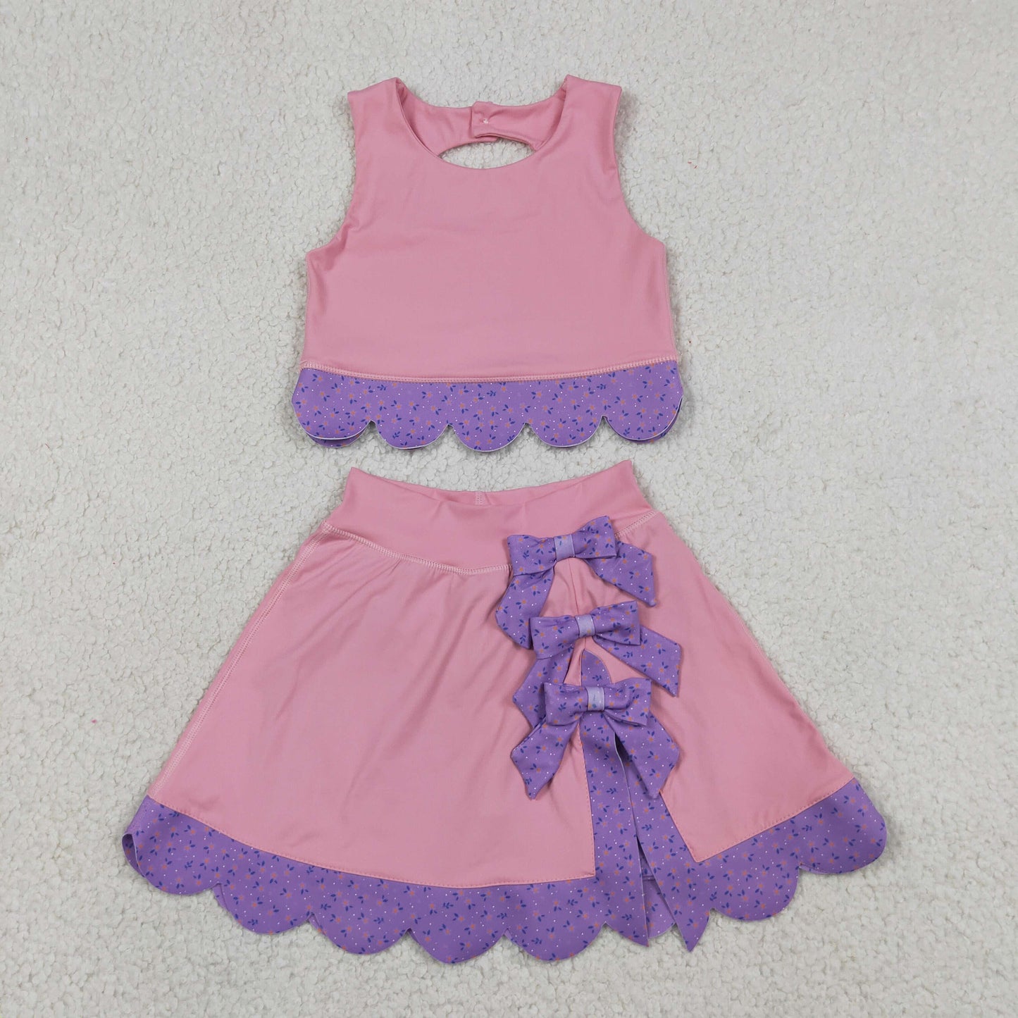 GSD3319 Yoga Solid Color Green Sleeveless Bows Skorts Girls Set