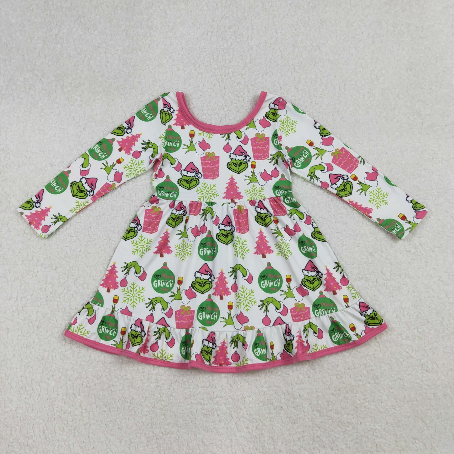 GLD1277 Christmas green face tree gilf long sleeve girls dress