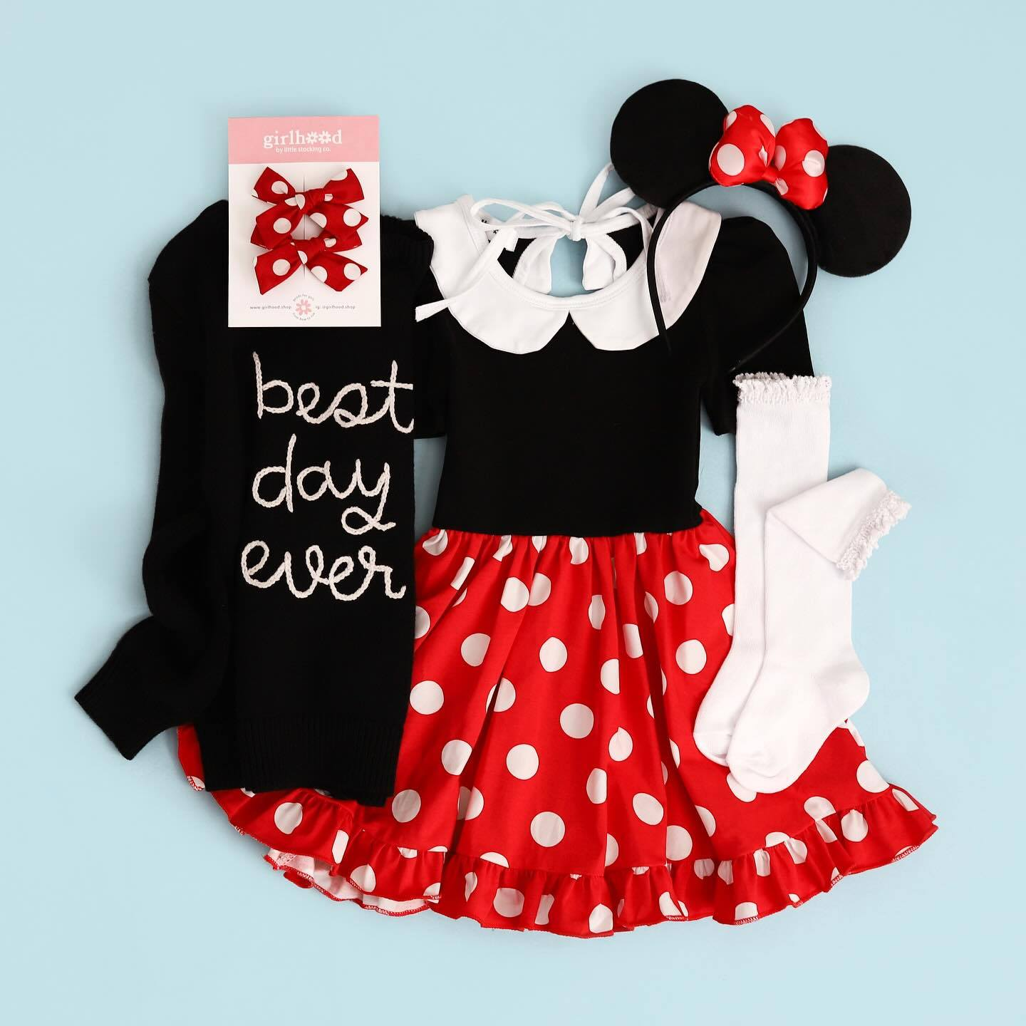 preorder GSD1248 cartoon M mouse black red dot short sleeve girls dress