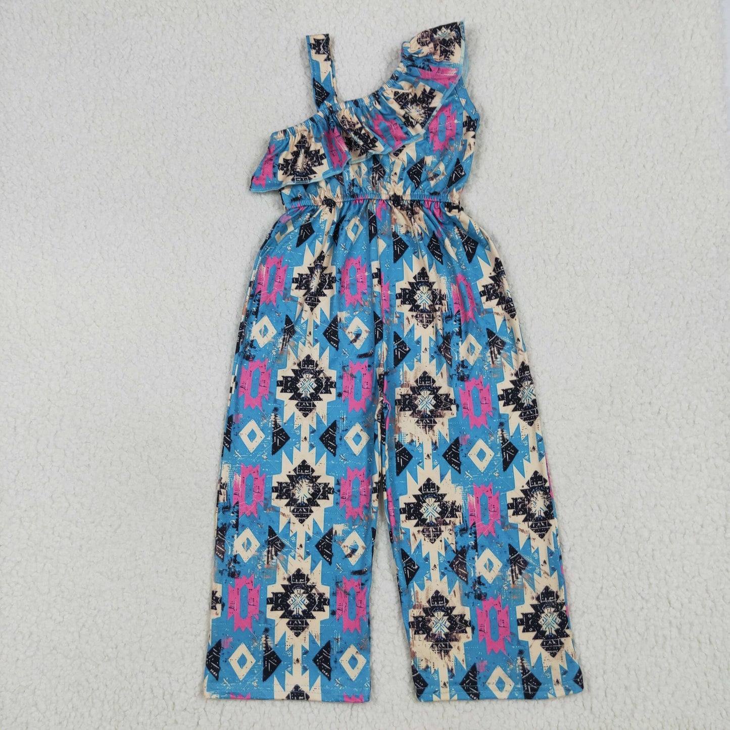 SR1977 Western Aztec blue girls jumpsuits