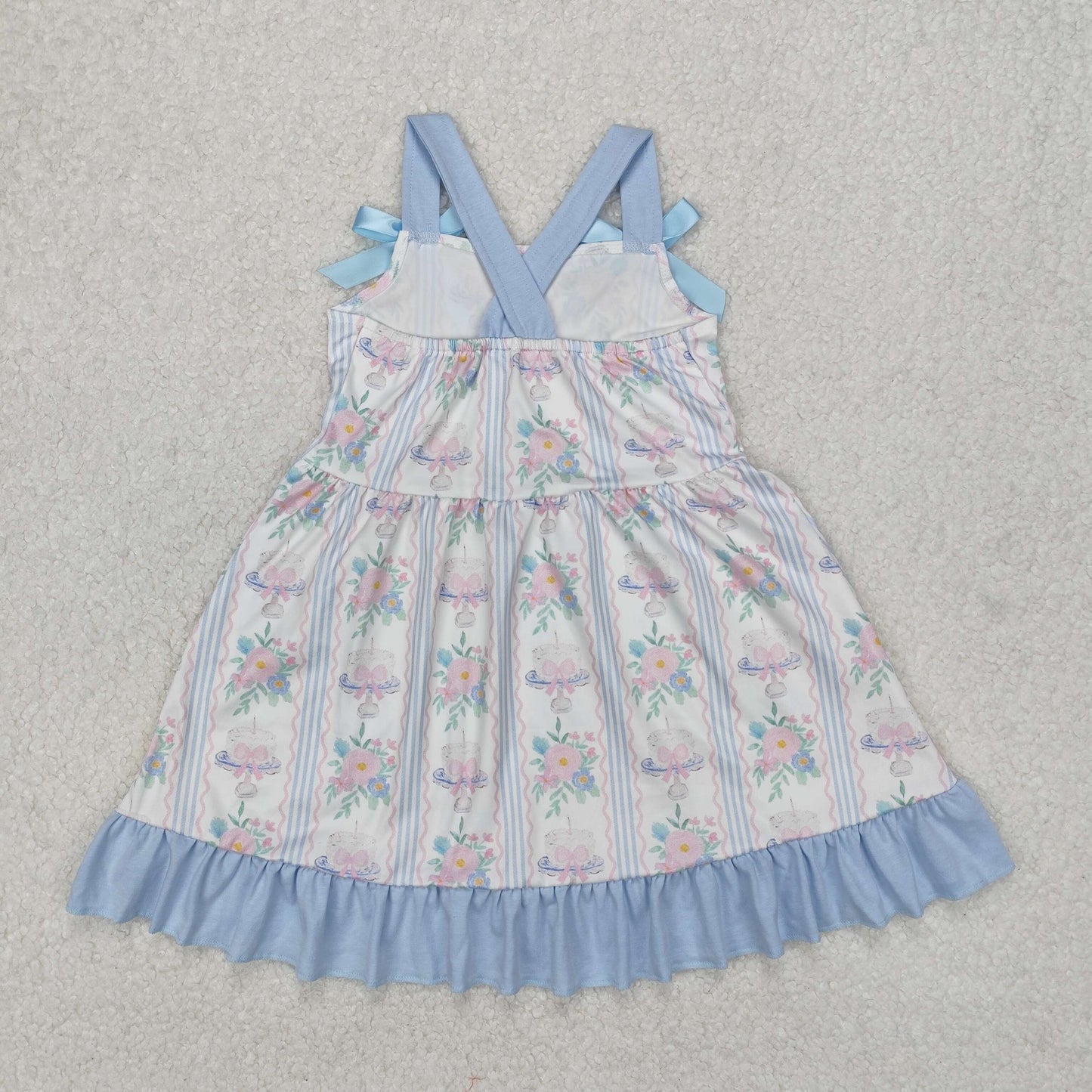 GSD1946 pink flowers blue bows girls dress