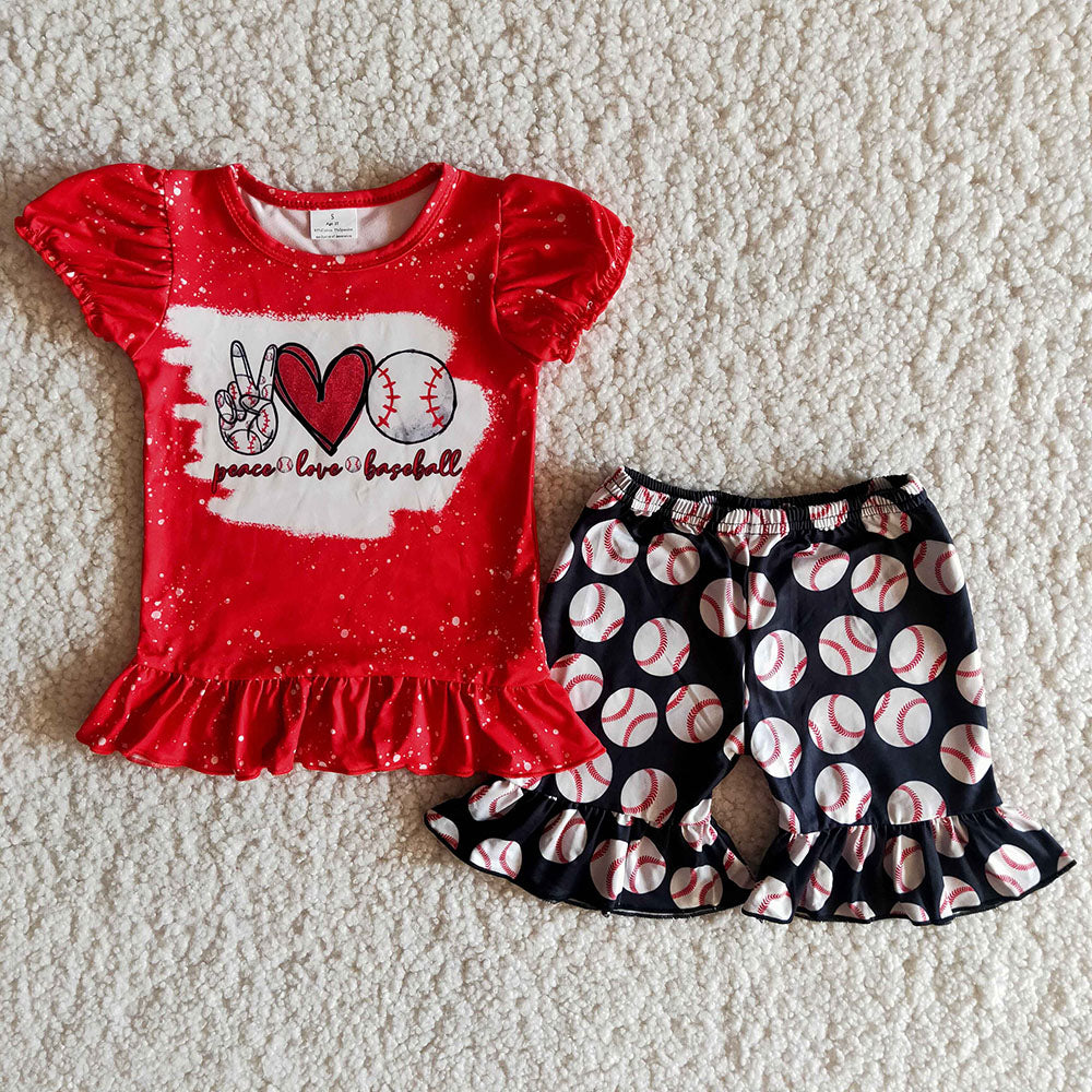 B10-3 Baseball  Red Bleach Design Summer Girls Set