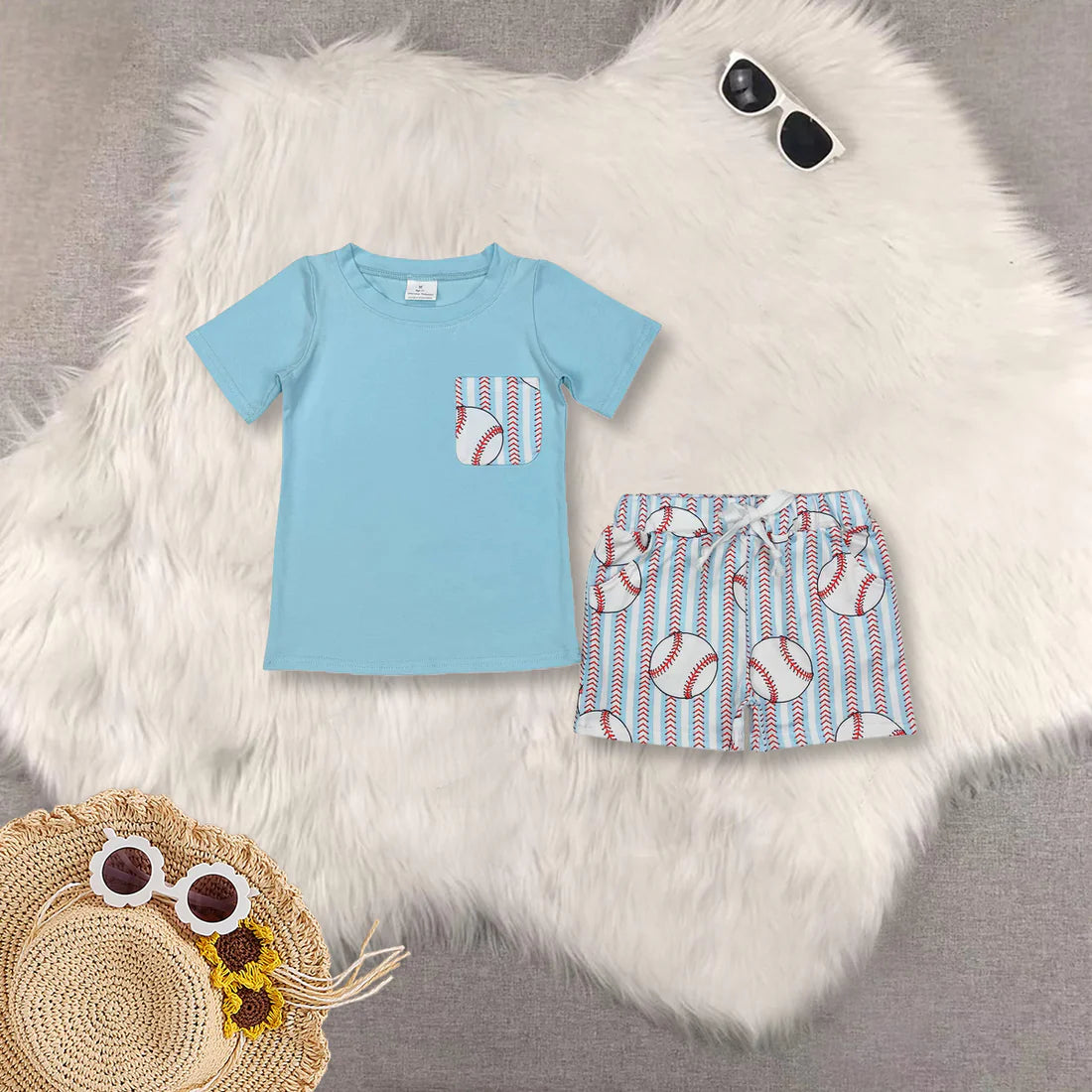 baseball striped Summer boys set/romper RTS sibling clothes