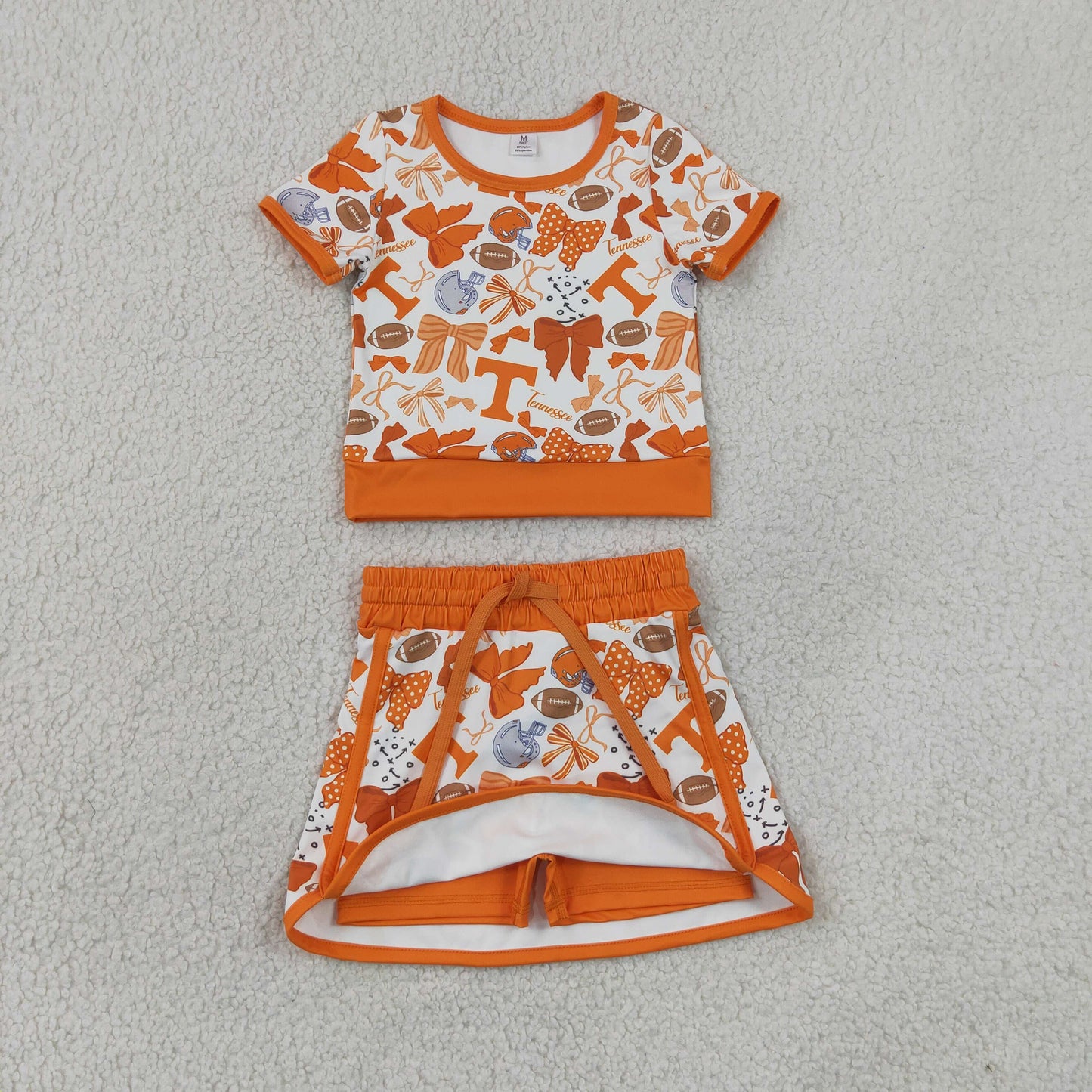 GSD4181 Yoga Team Orange Bows Short Sleeve Skorts Girls Set