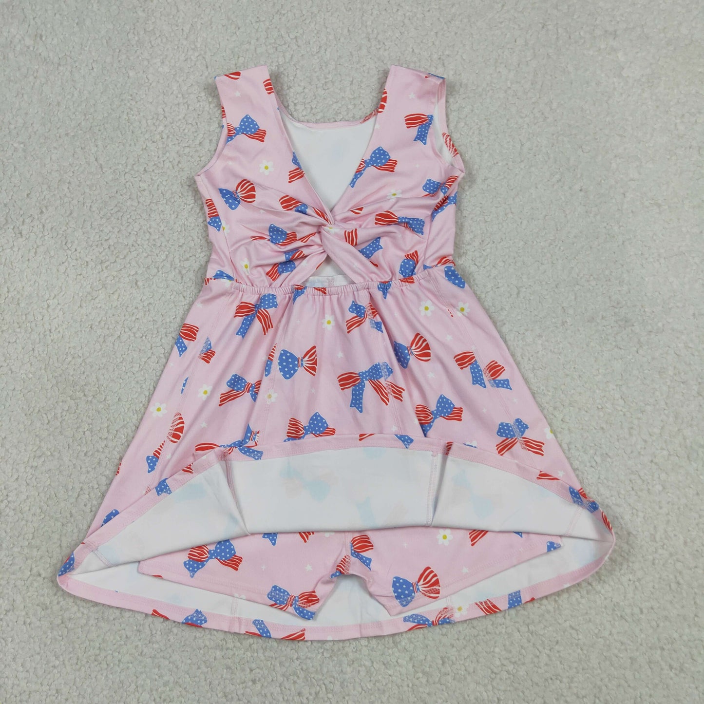 GSD3748 Yoga July 4th Bows Pink Sleeveless Skorts Girls Dress