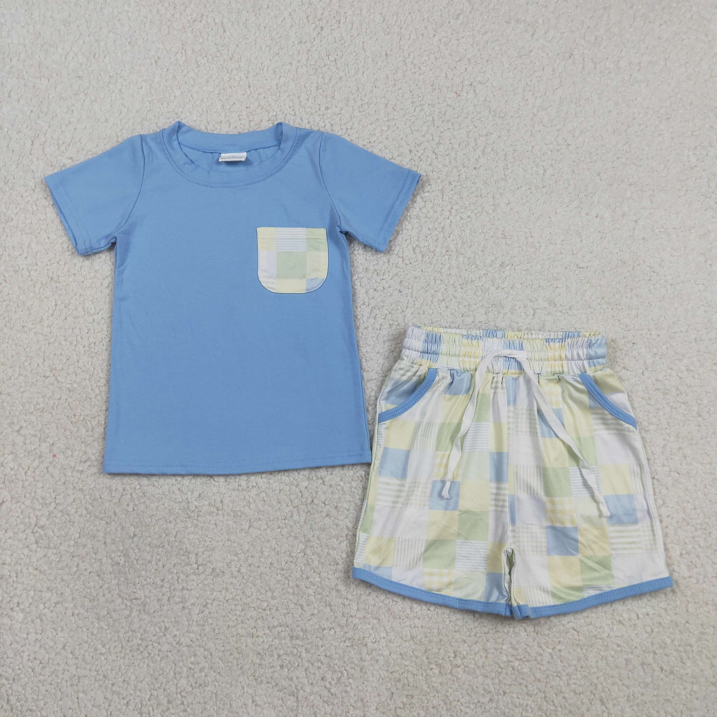 BSSO1950 Blue Pocket Short Sleeve Shorts Boys Set