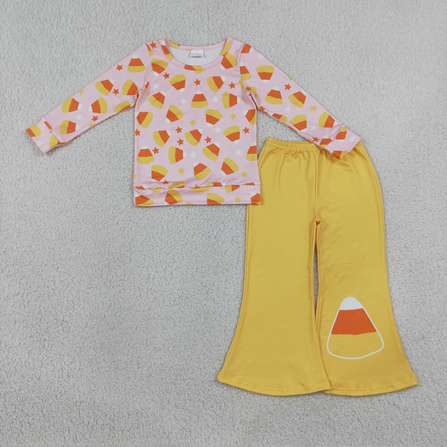 GLP3535 Halloween Corn Candy Pink Long Sleeve Pants Girls Set