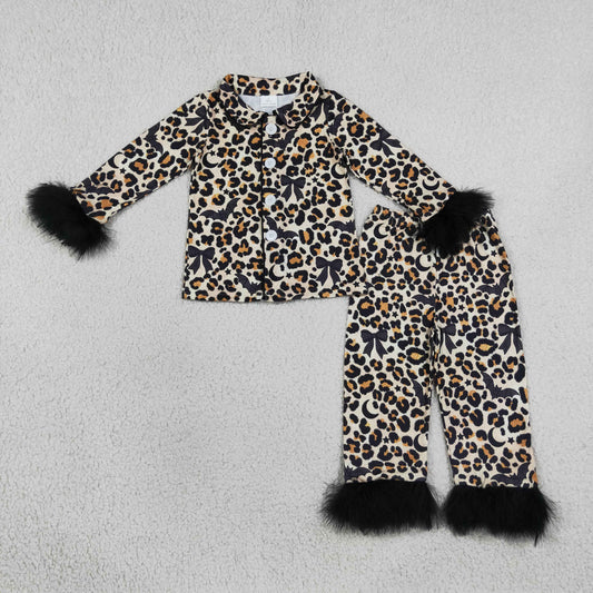 GLP3640 Leopard Fur Long Sleeve Pants Girls Pajamas
