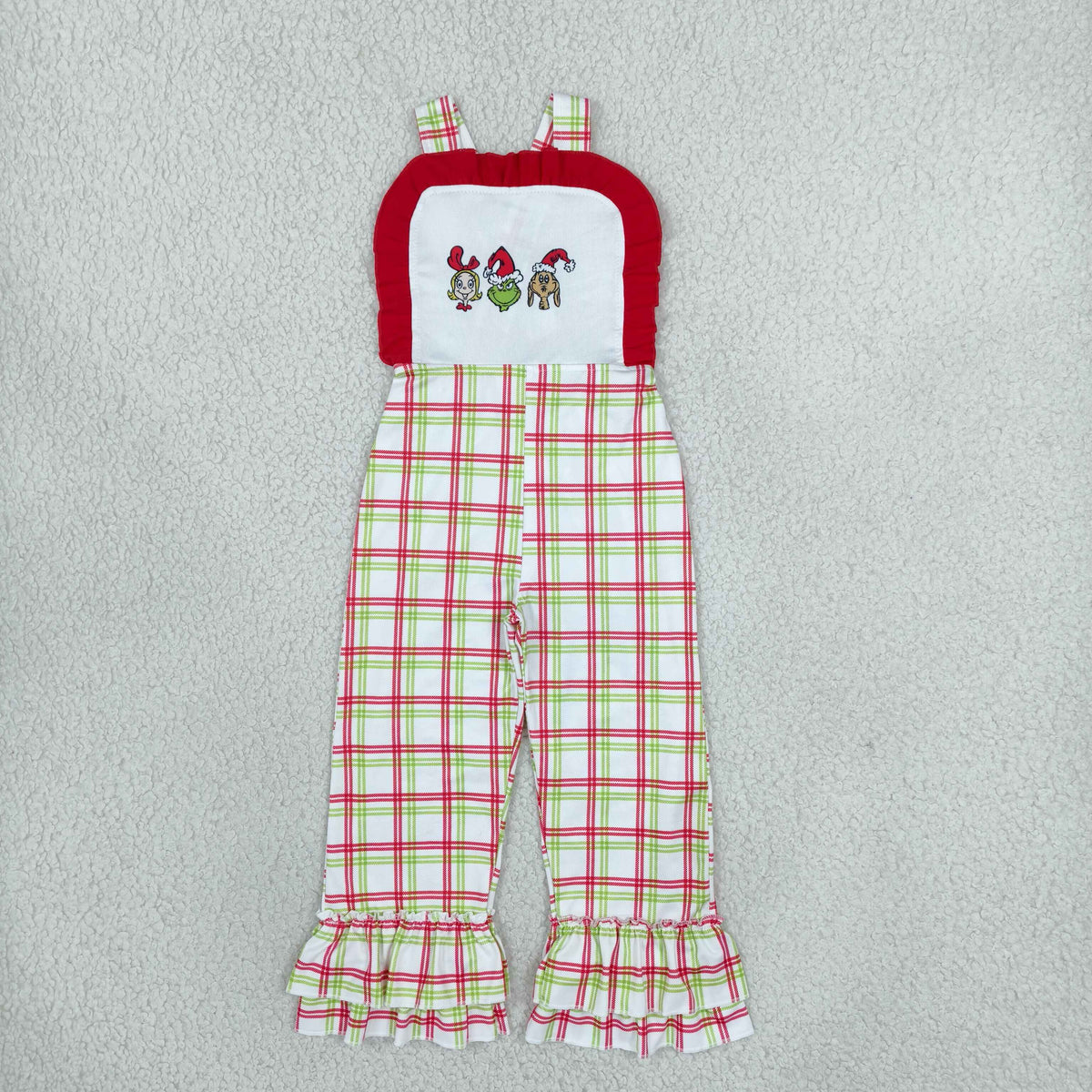Embroidery SR4282 Christmas Green Face Girls Jumpsuits