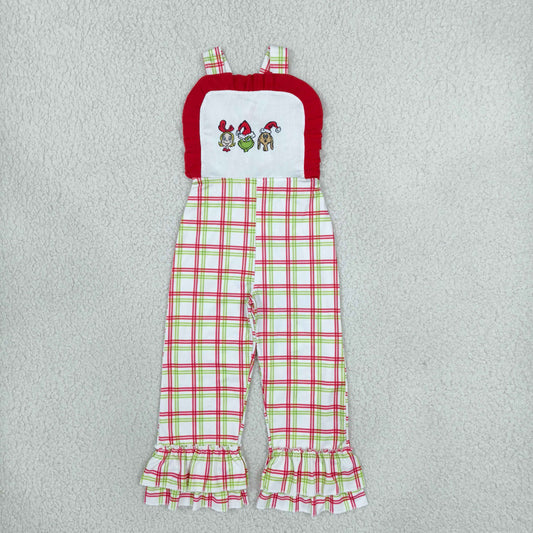 Embroidery SR4282 Christmas Green Face Girls Jumpsuits