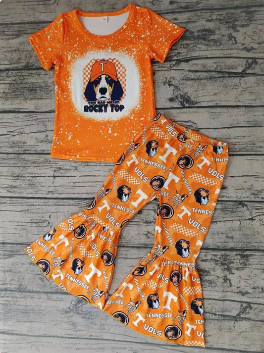 custom S T dog short sleeve orange pants girls set