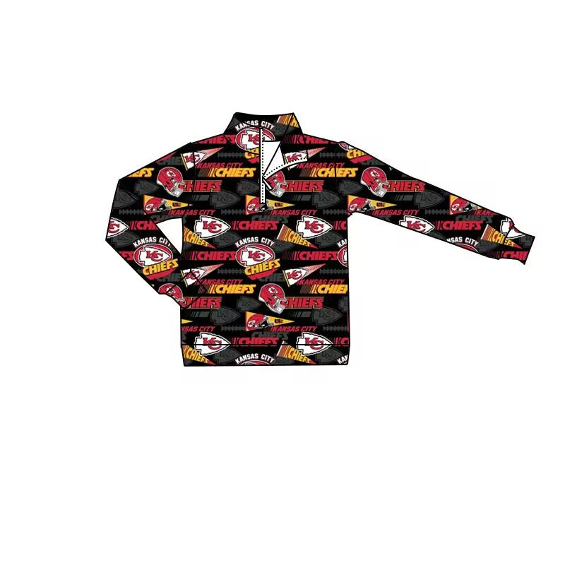 custom football team KC black long sleeve zipper boys pullover