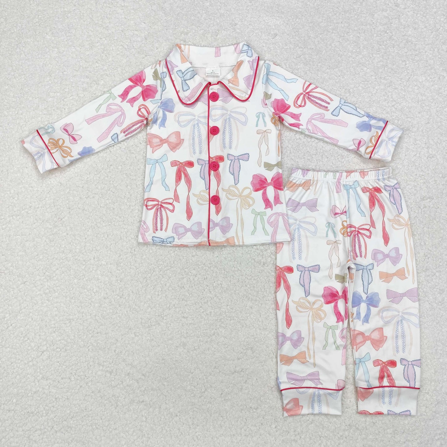 GLP2076 colorful cute bows pink long sleeve pants girls pajamas