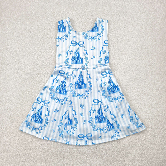 GSD2200 yoga blue bows coquette bows castle sleeveless skirt with girls dress