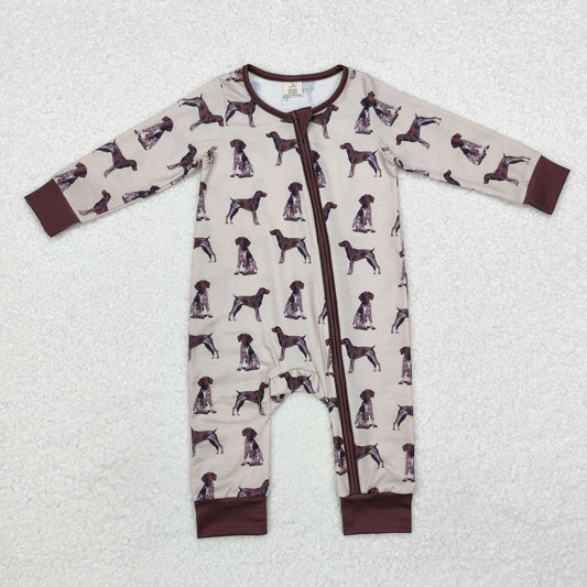 bamboo LR1759 hunting dogs brown long sleeve zipper boys romper