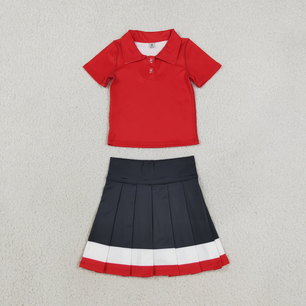 GSD4262 Yoga Red Short Sleeve Black Skirt Girls Set