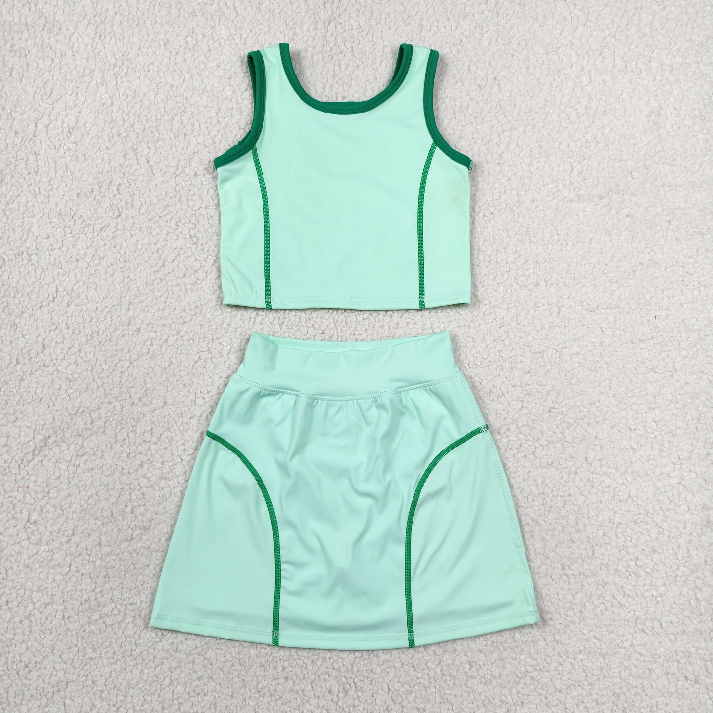 GSD2671 yoga green sleeveless skirt skorts girls set
