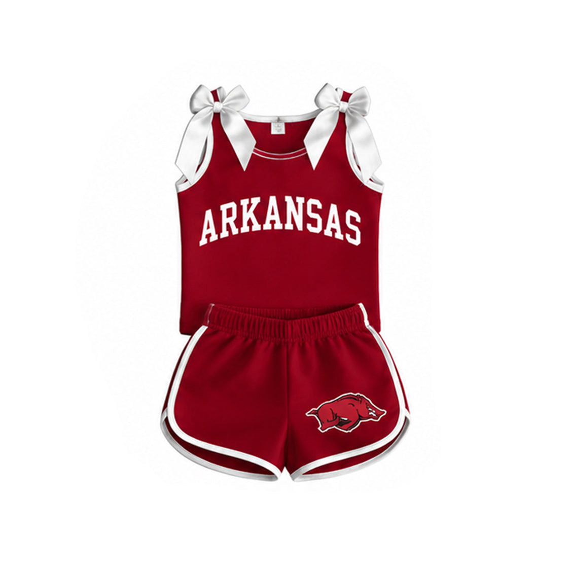 preorder GSSO3833 ARKANSAS Red & White Bows Sleeveless Shorts Girls Set