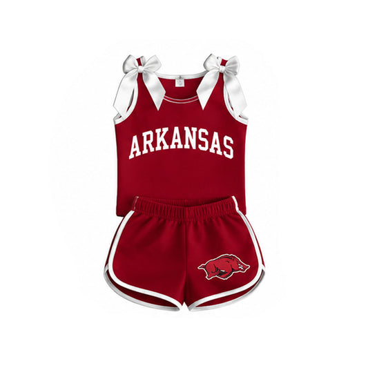 preorder GSSO3833 ARKANSAS Red & White Bows Sleeveless Shorts Girls Set