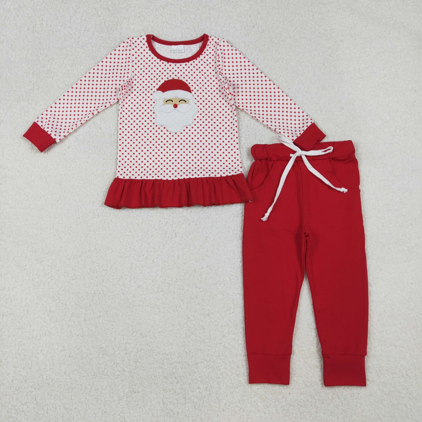 embroidery GLP2708 Christmas Santa red dot long sleeve red pants girls set