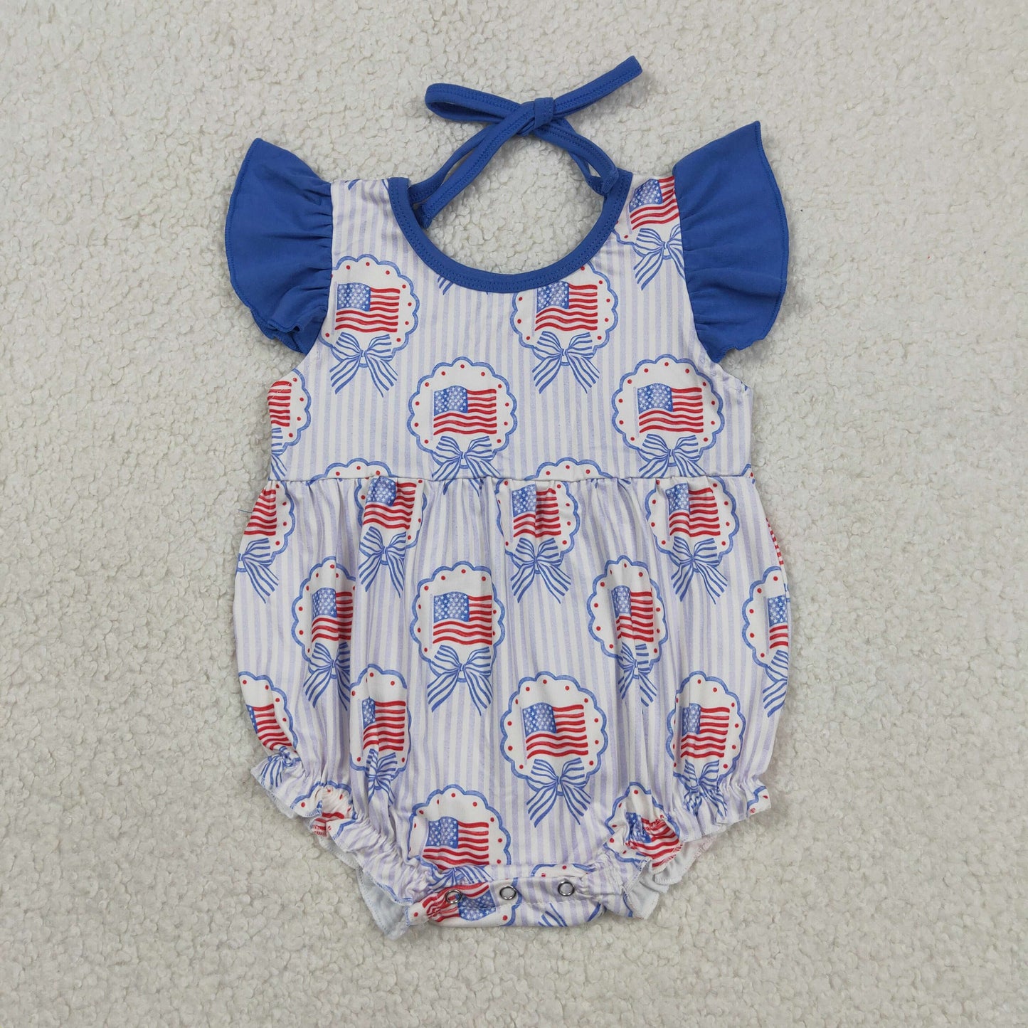 SR4029 July 4th Flag Bows Girls Romper