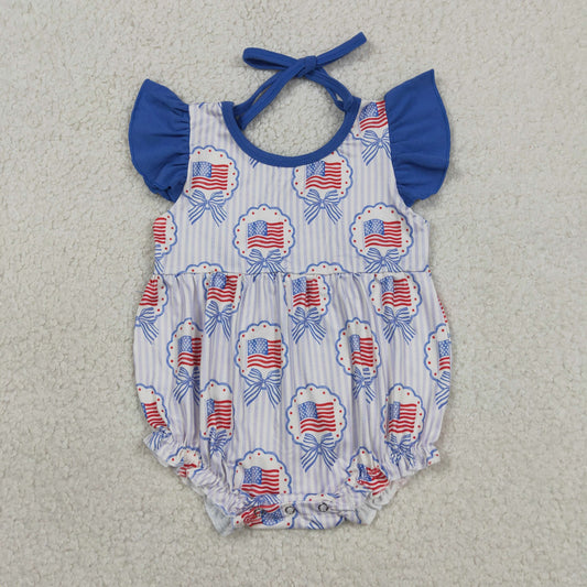SR4029 July 4th Flag Bows Girls Romper