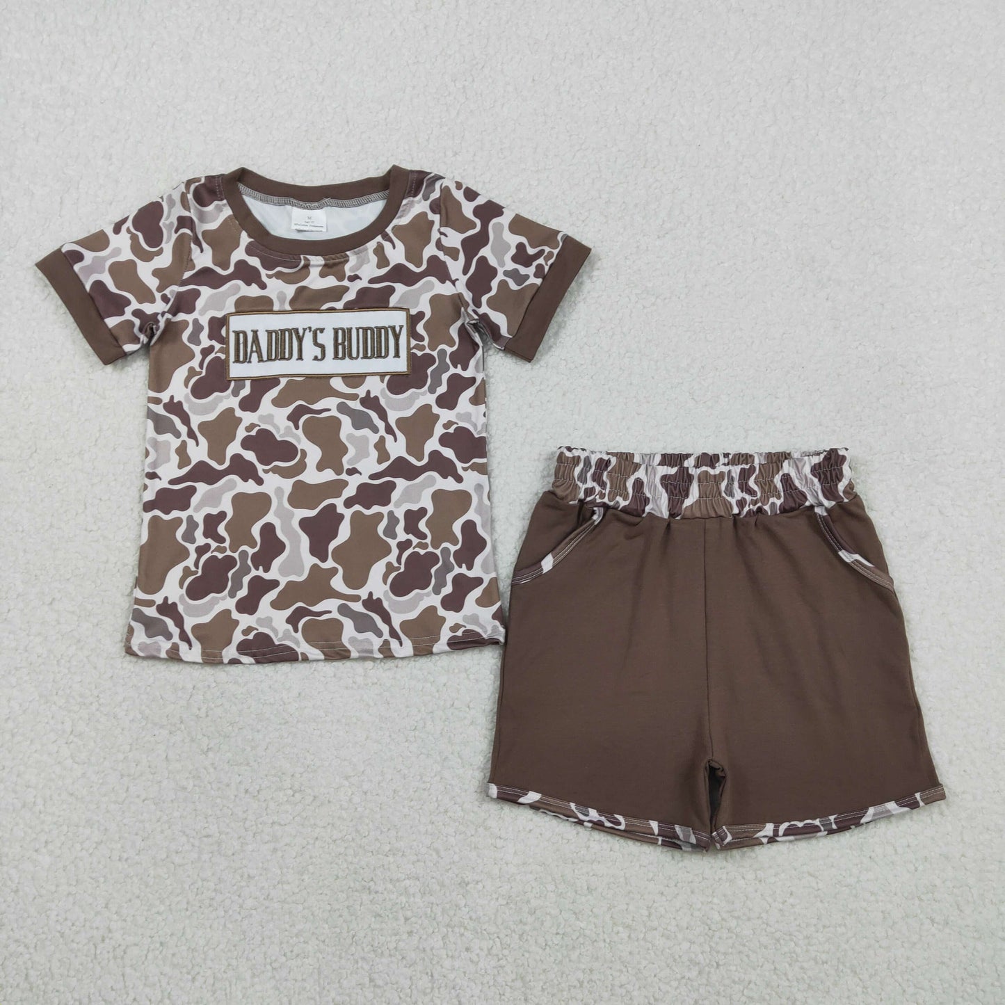Embroidery BSSO1832 Daddy's Bunny Camo Short Sleeve Shorts Boys Set