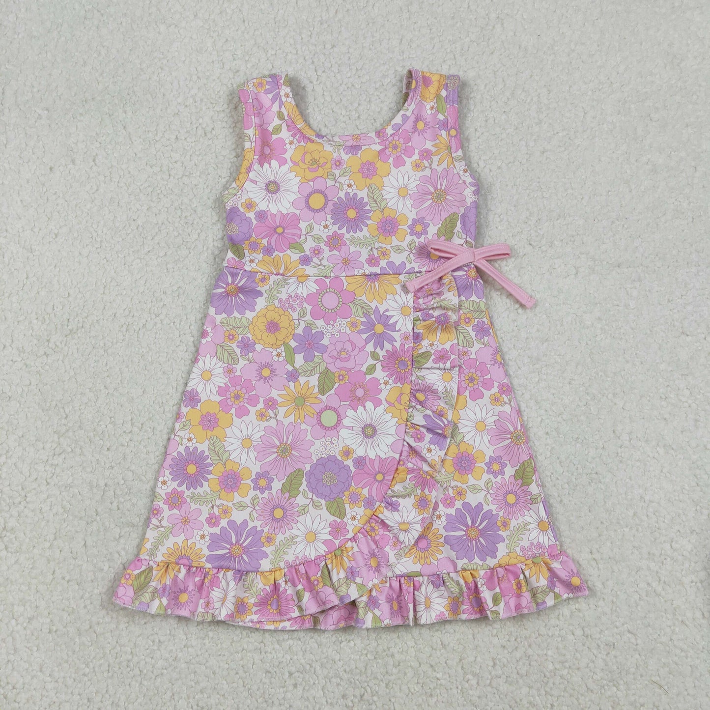 GSD3095 Yoga Pink Flowers Sleeveless Skorts Girls Dress