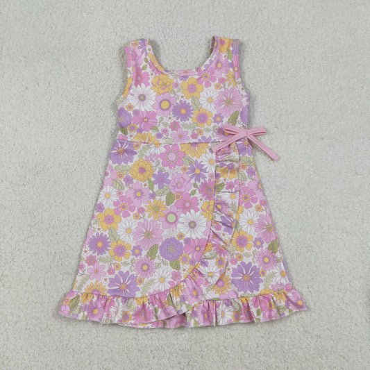 GSD3095 Yoga Pink Flowers Sleeveless Skorts Girls Dress