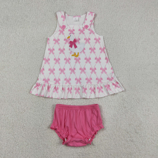 GBO0505 Goose Pink Bows Sleeveless Girls Bummies Set