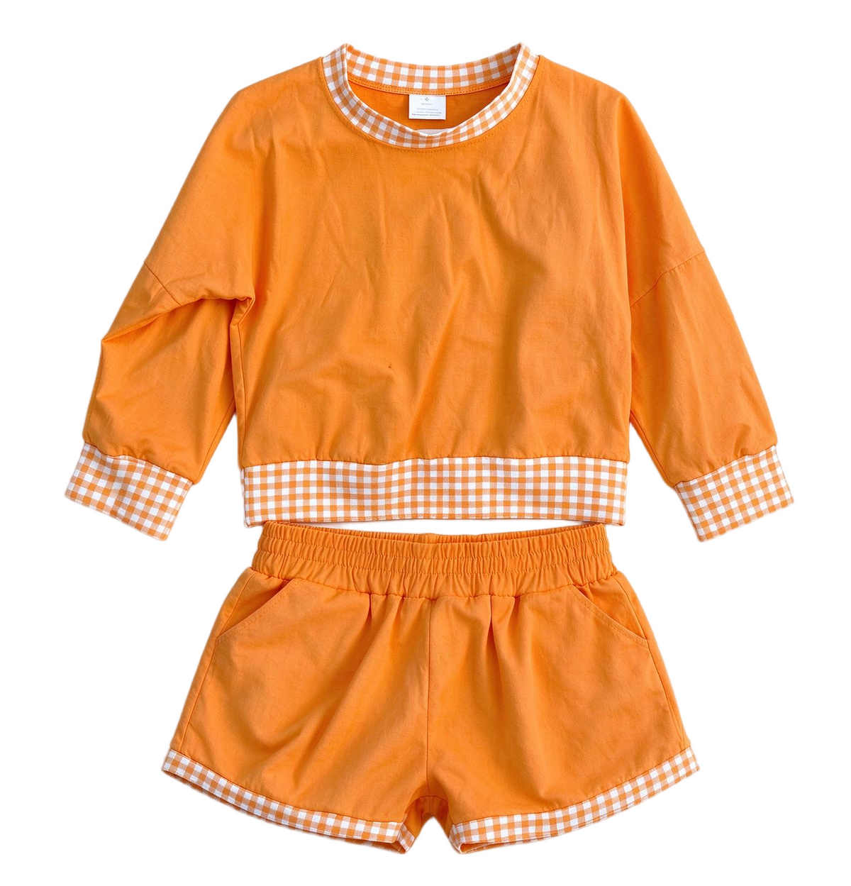 Custom Moq 8 Cotton Orange Long Sleeve Shorts Girls Set