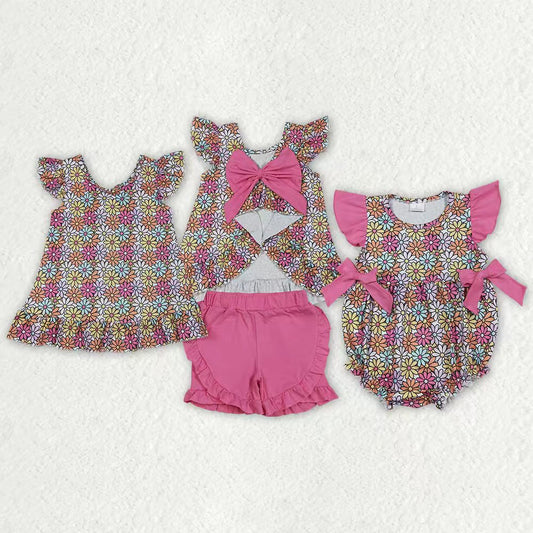 Flowers Bow Set/Romper Sibling Clothes RTS