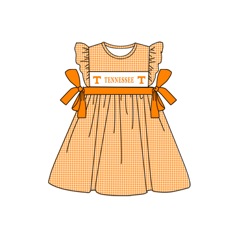 custom style football team orange checkered flutter sleeve girls dress